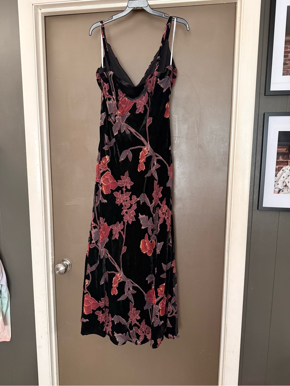 Lulu's Black Velvet Maxi Dress with Red and Pink Floral Embroidery - Picture 2 of 4